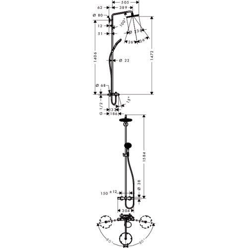 Душова система HANSGROHE Raindance Select S 240 Showerpipe, 27117000